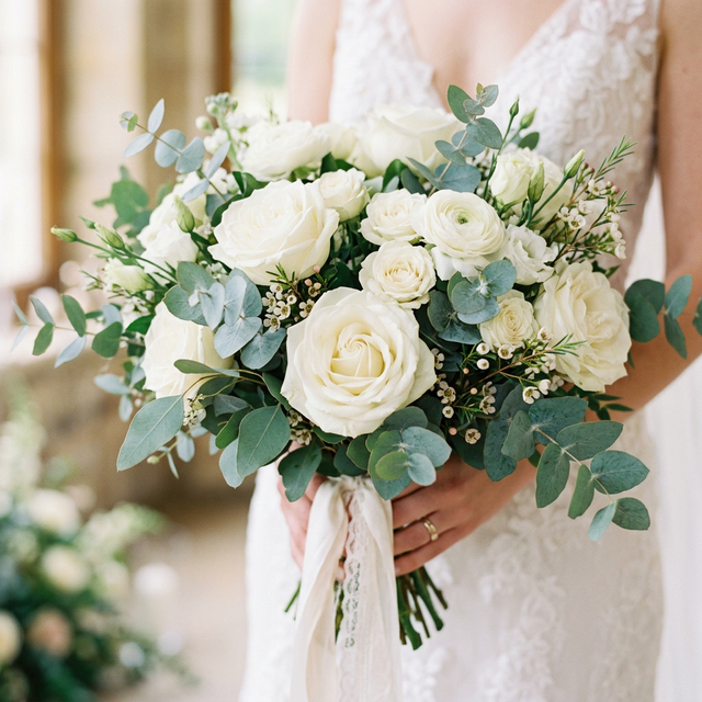 Ramo de flores blancas de la boda